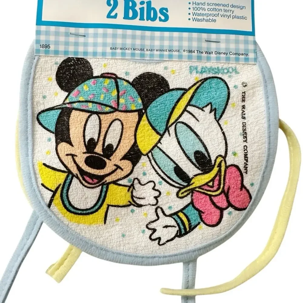 Vintage 1986 Playschool Baby Disney Mickey Easy Eatin’ Bib Set